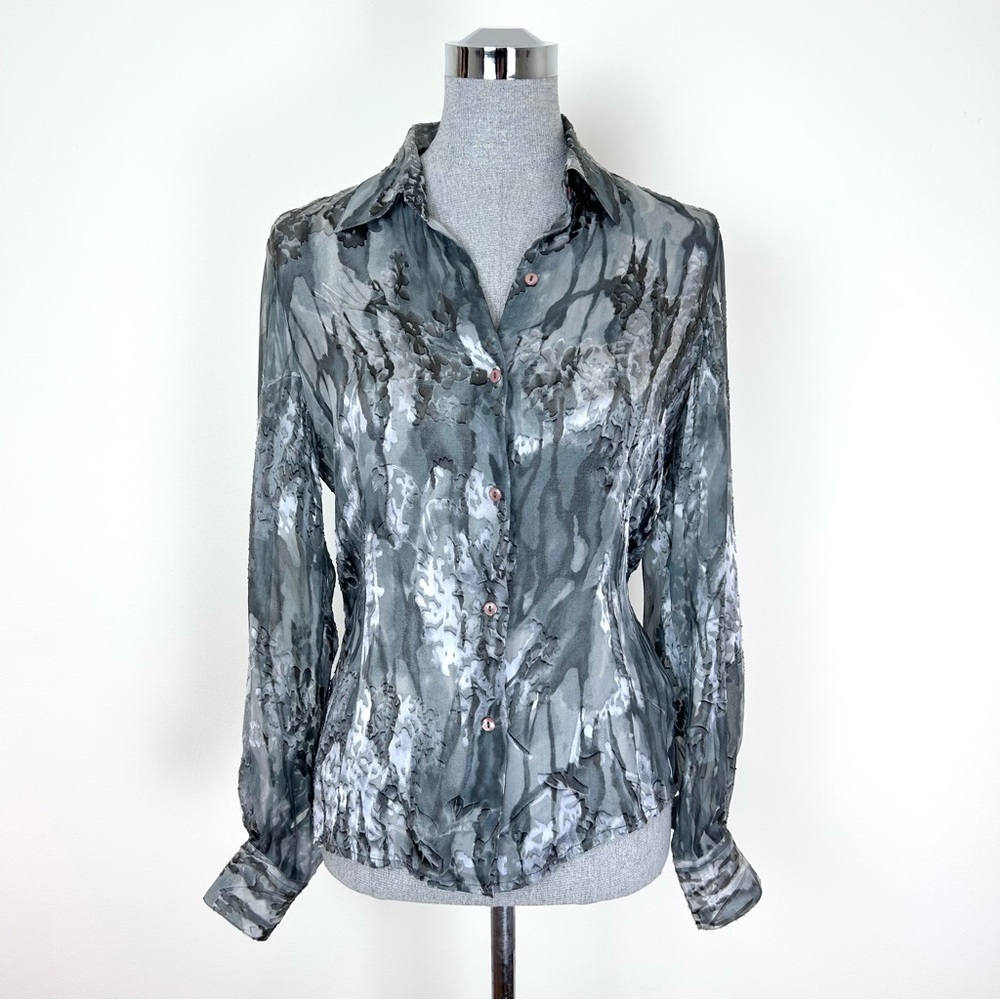 Vintage Kasparov Sheer Velvet Burnout Long Sleeve Button Down Size 6‎
